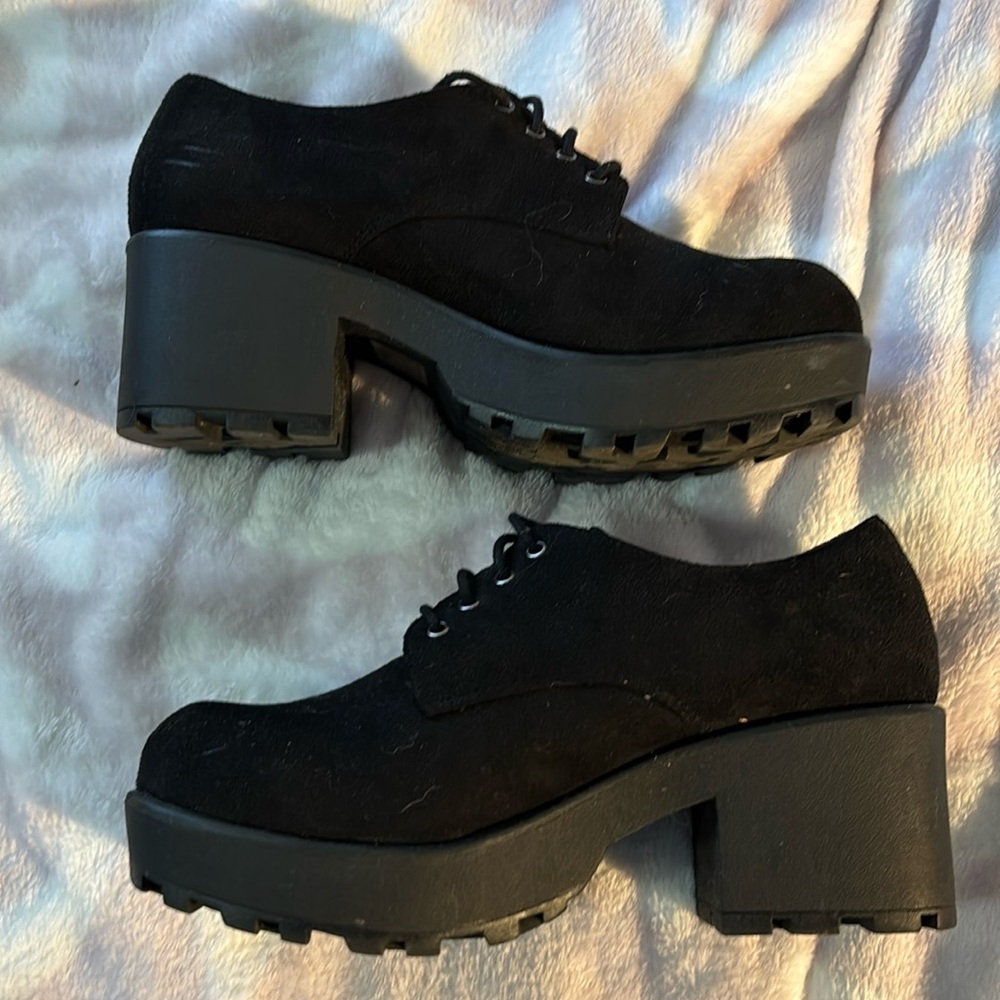 Black velvet platform heels